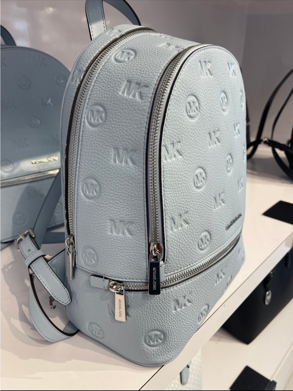 Michael Kors Rhea Medium Zip Logo Debossed Backpack
Pale Ocean 
NWT - Picture 11 of 16